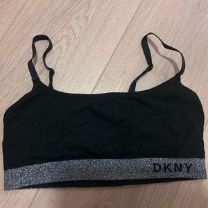 DKNY Women’s Black Sports Bra/Bralette Size M with sparkly silver band